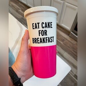 Kate Spade insulated iced coffee or beverage tumbler. “Eat Cake for Breakfast!”